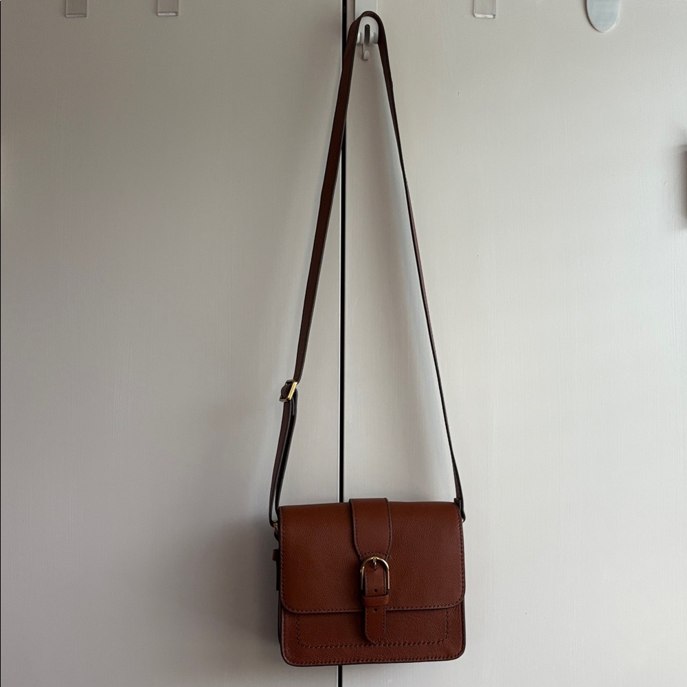Fossil Brown Pebbled Leather Crossbody with Buckle - Picture 2 of 5